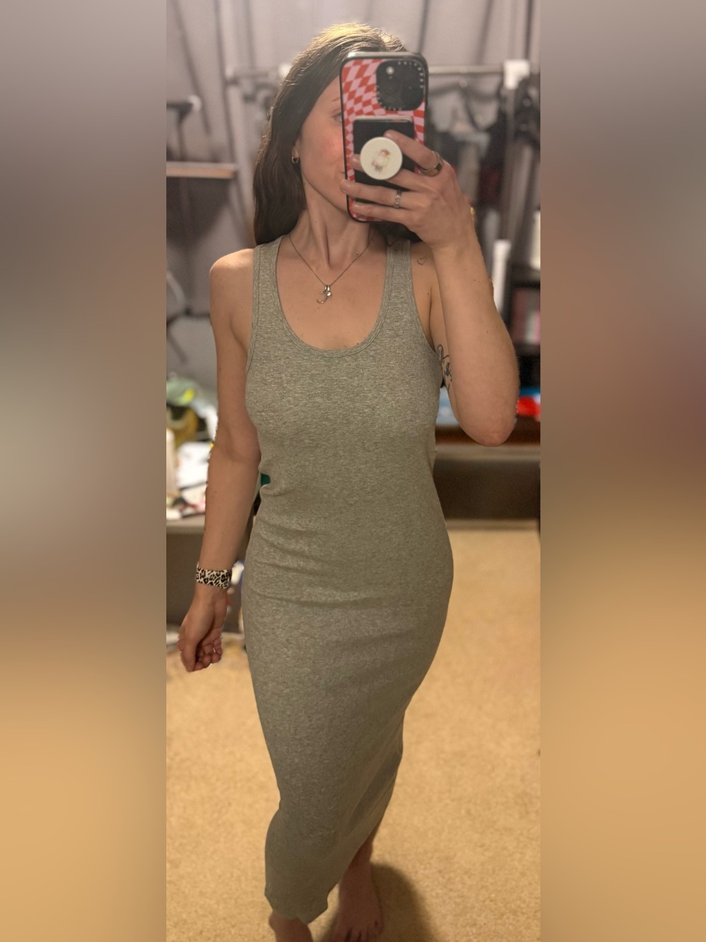 Gray Ribbed Tank Dress